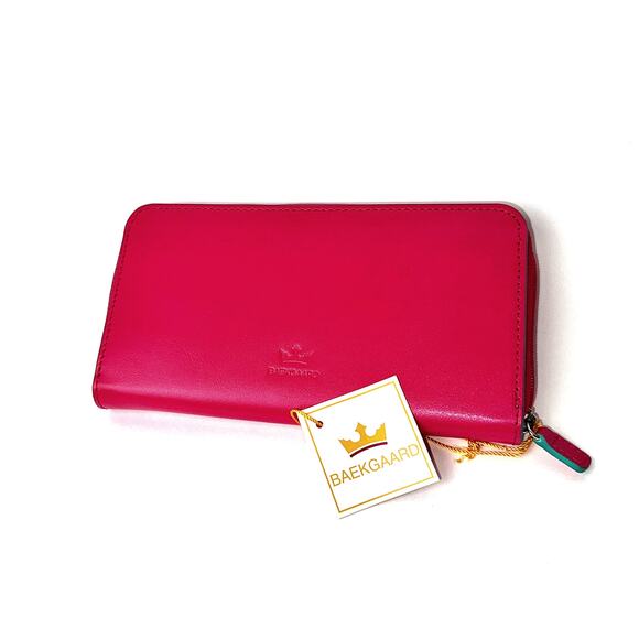 Baekgaard Pink Leather Wallet w/ Blue Interior NWT - Picture 1 of 3
